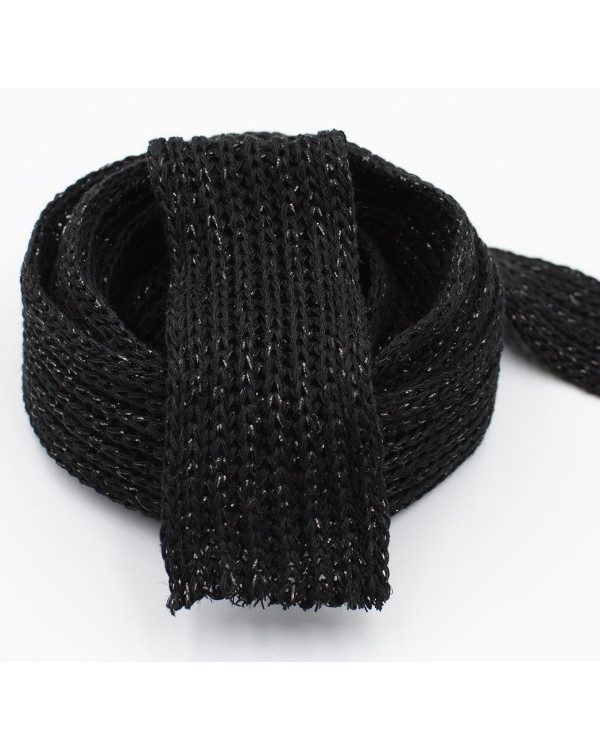 Knitted Trim 4cm Cotton/Lurex- Black/Black
