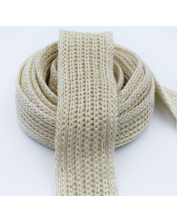 Knitted Trim 4cm Cotton/Lurex- Natural/Gold